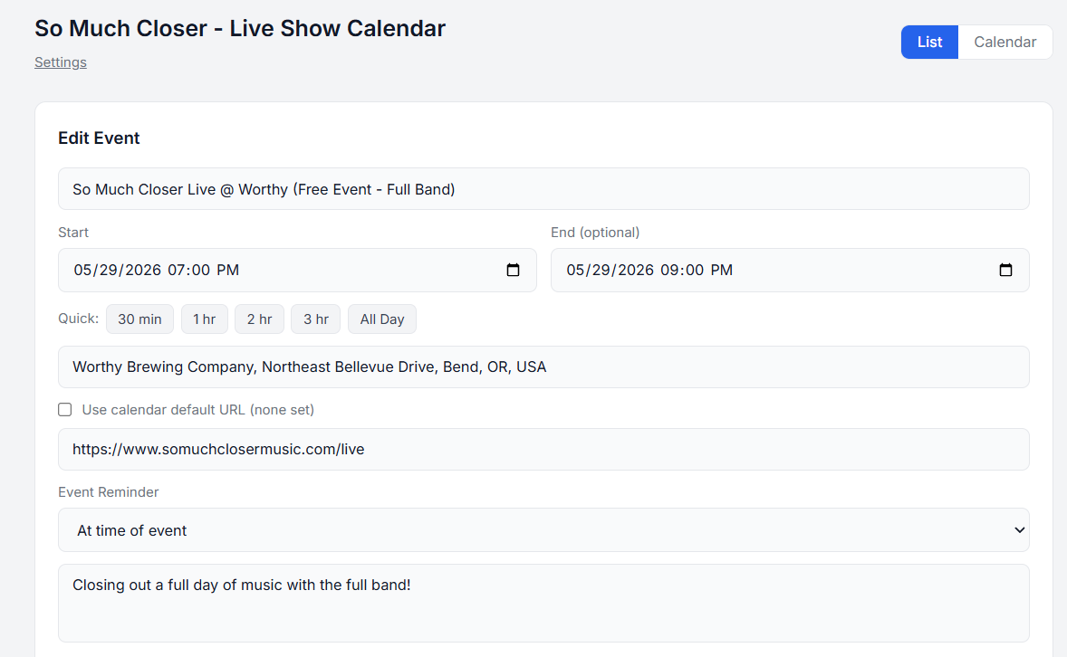 Adding an event in the MyCal app